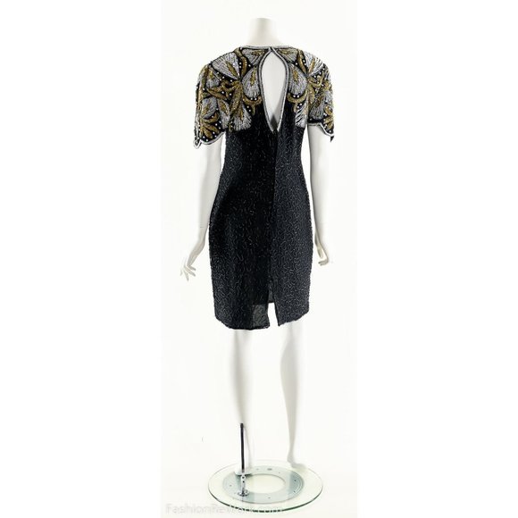 Beaded Silk Dress,Sequin Silk Dress,Heavily Beaded Black Dress,Ornate Baroque Dr - Picture 5 of 10